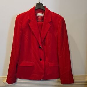 Kasper size 12 Vibrant Red Crepe 2 Button Blazer and Pant Suit